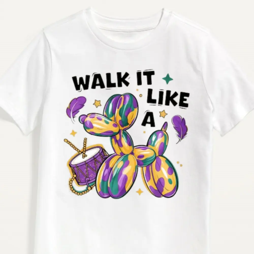 Men's Mardi Gras Graphic T-Shirt, Festive Shortsleeve Party Tops with Beads Design for New Orleans Carnival Celebrations