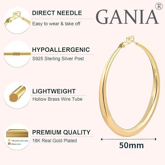GANIA Gold Silver Hoop Earrings for Women Hypoallergenic Stainless Steel Lightweight Large Small Hoops Set 30mm 40mm 50mm 60mm Daily Wear Gift for Girlfriend Wife Mom GANIA Gold Silver Hoop Earrings for Women Hypoallergenic Stainless Steel Lightweight Large Small Hoops Set 30mm 40mm 50mm 60mm Daily Wear Gift for Girlfriend Wife Mom