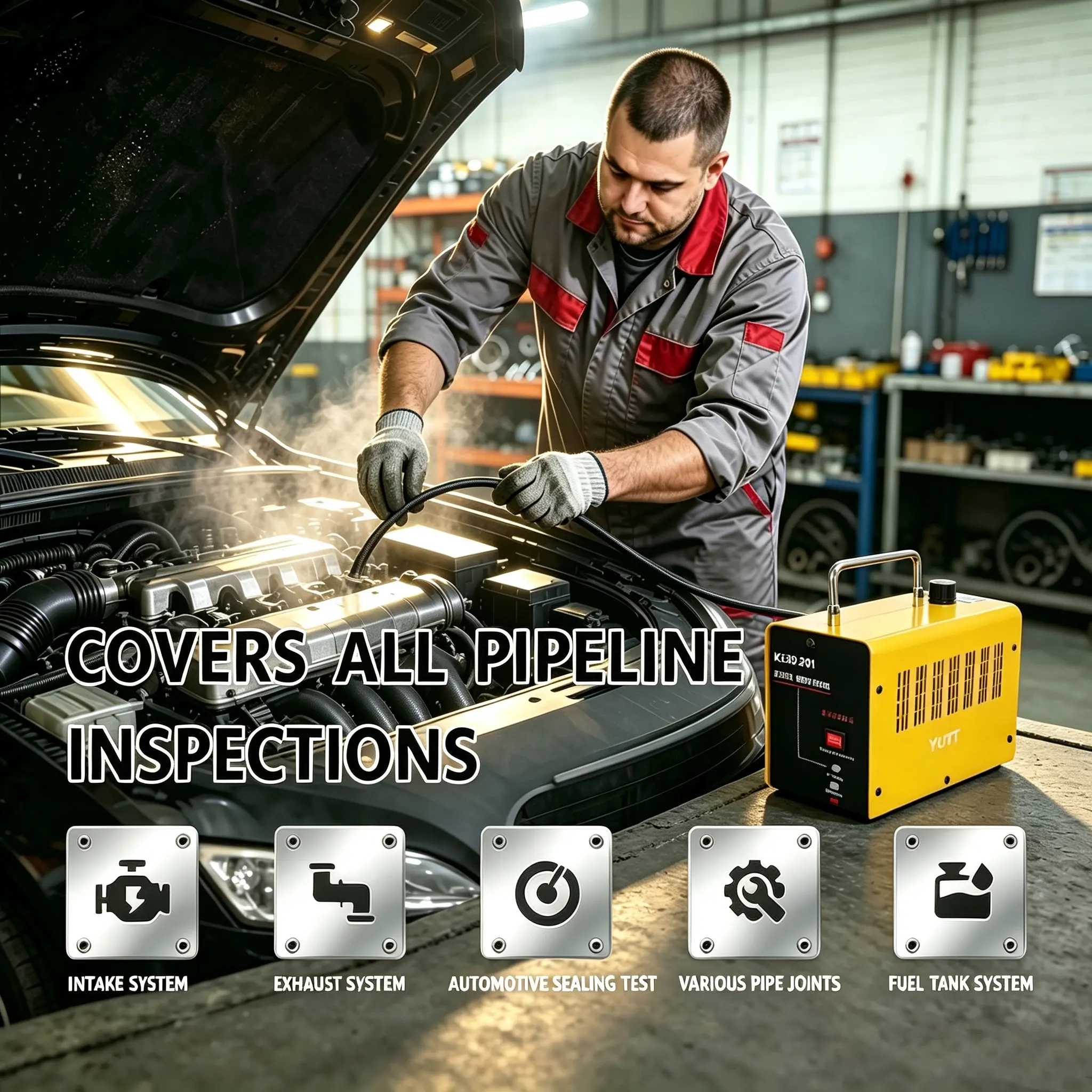 YUTT Automotive Smoke Leak Detector, Smoke Machine Leak Tester for Intake & Exhaust Pipeline Leak Detection, Professional Vehicle Leak Diagnostic Kit Suitable for All Vacuum, Fuel, EVAP and Other Automotive Systems