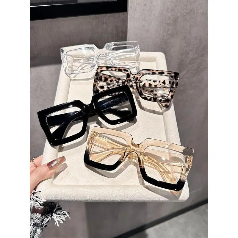 Oversized Blue Light Glasses for Women Fashion Thick Square Computer Eyewear Non-Prescription Black Glasses