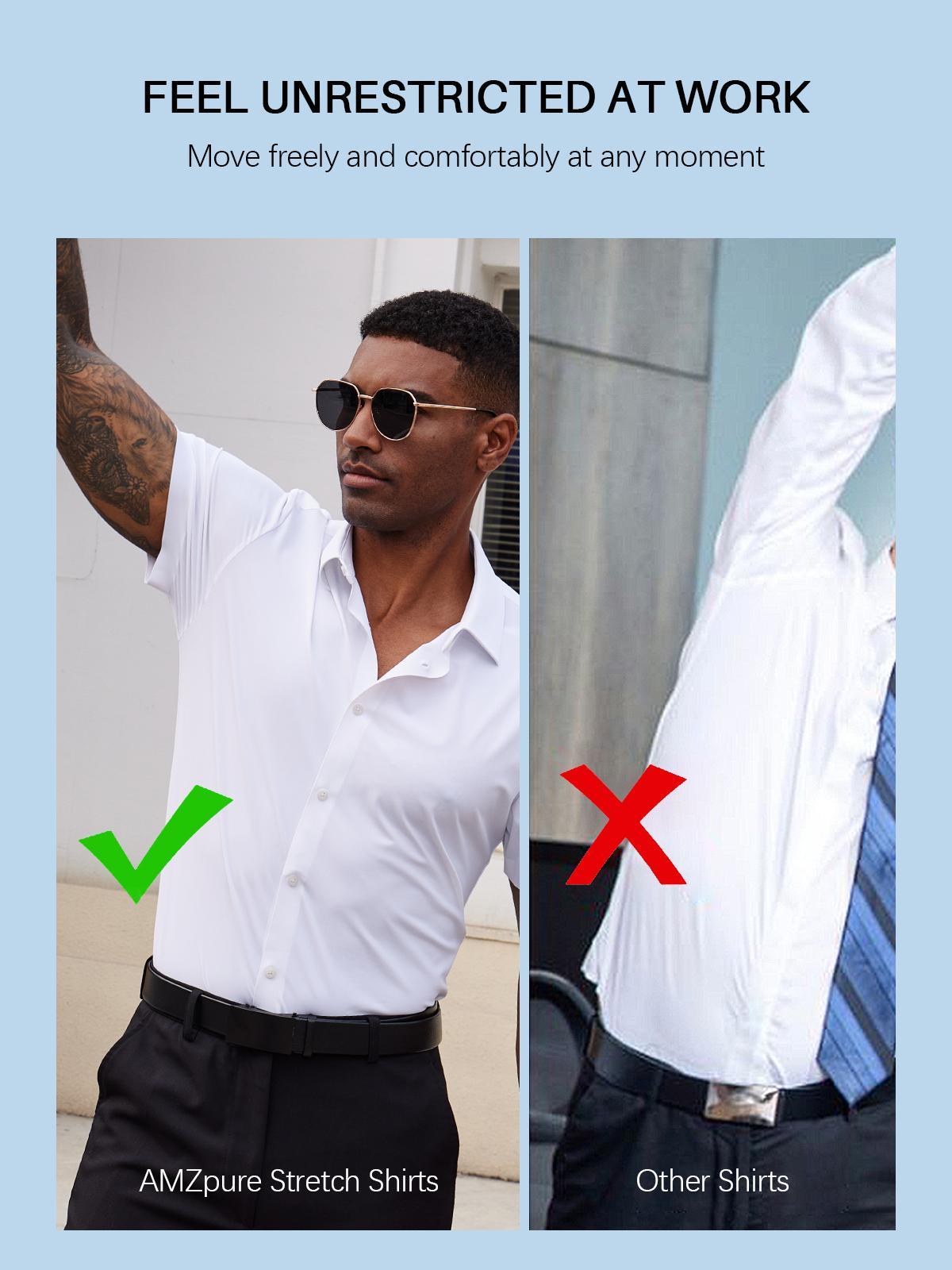 2-Pack AMZPURE Men's Stretch Slim Muscle Fit Short Sleeve Dress Shirts Casual Button-Down Style Perfect Menswear for Dad,back to school,back to school shopping sohochic style
