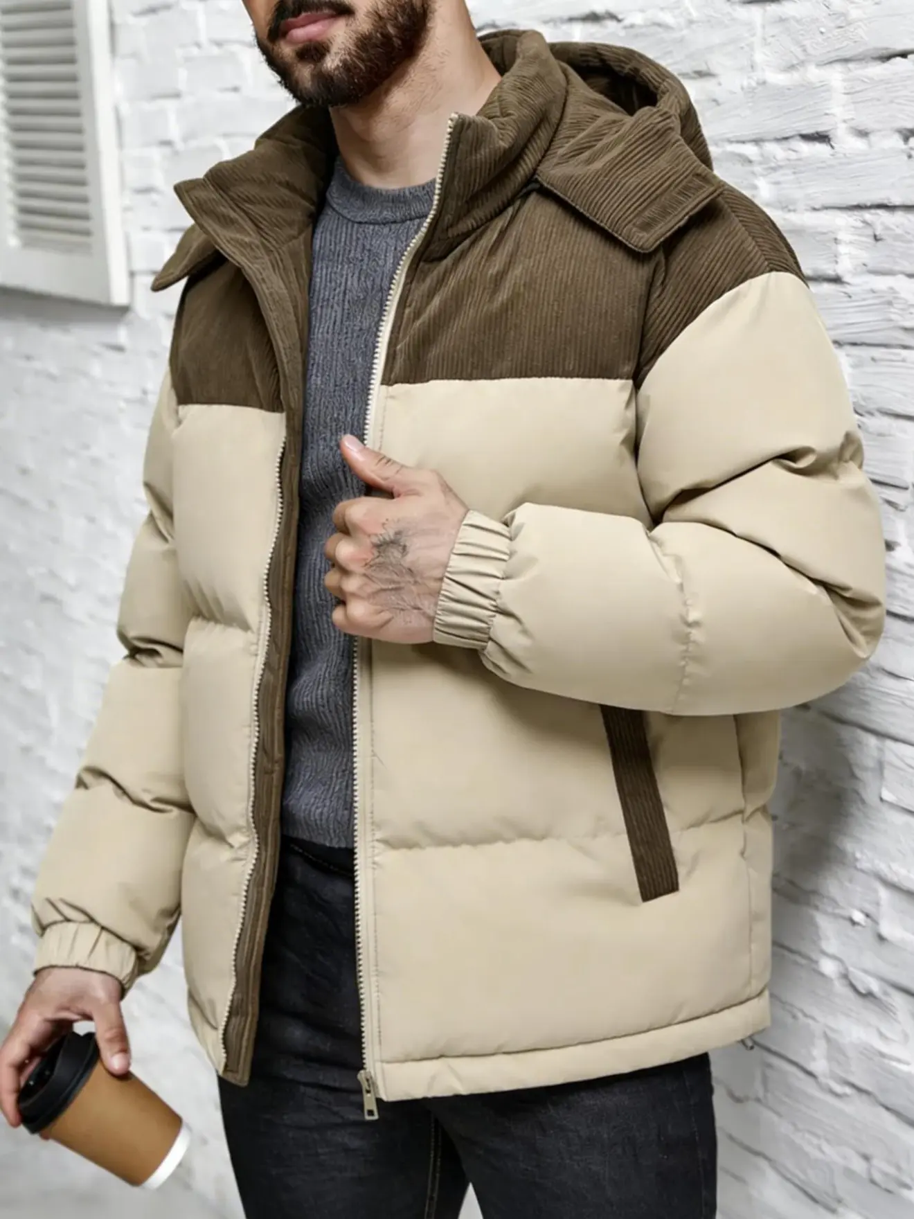 Men's Casual Khaki Baggy Coats - Plain Long-Sleeve Loose-Fit Jacket, Warm, Comfortable, No Overly Tight Design, Versatile Styling