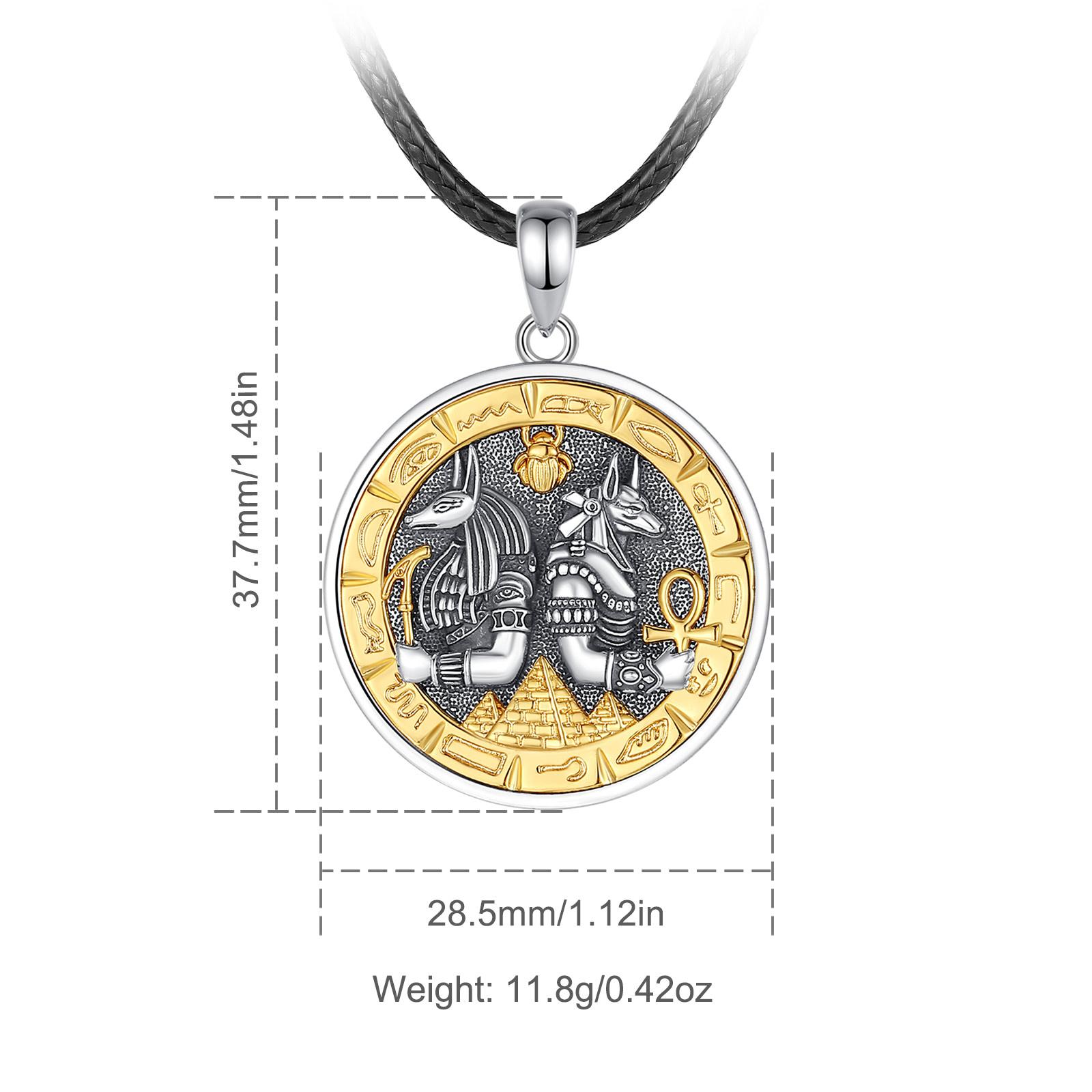 Eudora S925 Sliver Egyptian Necklace, Anubis & Horus God Pendants, Two-Tone Gold Eye of Horus Ankh Amulet,  Mythology Jewelry, Guardian  Hieroglyphics   Gift