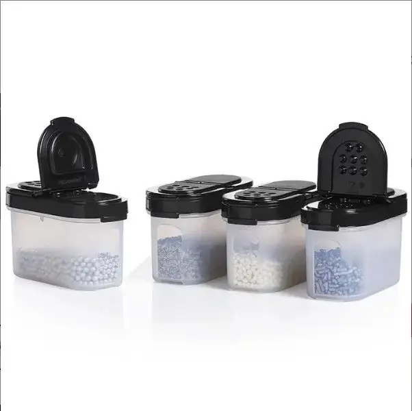 Spice Shakers 4-Pack ½-cup Containers with Dual-Sided Seals for Easy Dispensing Airtight Storage Dishwasher Safe Not Microwave Safe Jet Black