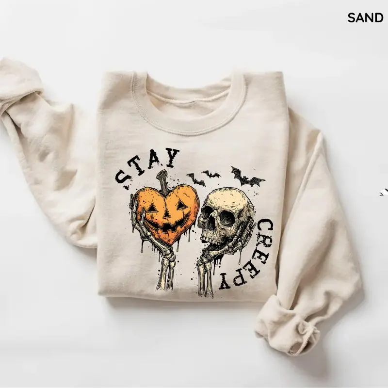 Stay Creepy Sweatshirt, Retro Dripping Heart Halloween Sweatshirt, Skeleton Hand Spooky Graphic Sweatshirt, Grunge Horror Sweatshirt, Vintage Fall Gift Gift For Women