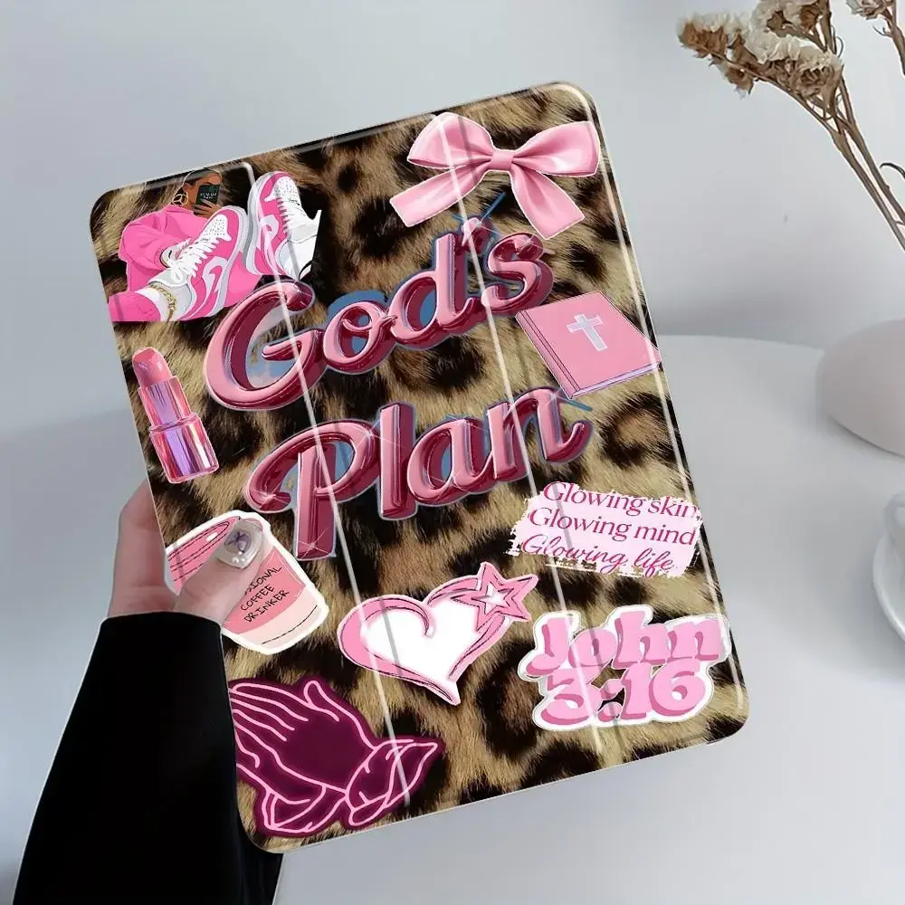 Retro Leopard Print Sticker Collage iPad Case, Tablet Accessories, Protective Casing, Protective Cover Auto Wake/sleep,Anti-Drop Scratch-Resistant,Transparent Acrylic Back,Fits iPad 7.9/10.2/10.9/11/12.9 inch tri-fold stand Kindle Book clear slot pen
