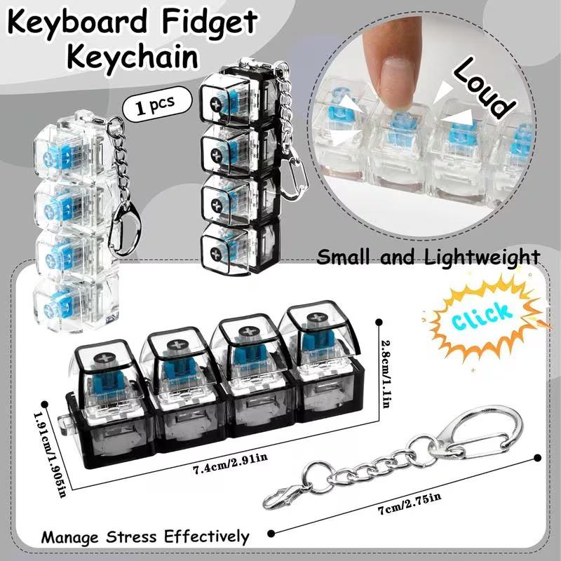 Keyboard-style charm, four-in-one stress-relief keychain, transparent color, non-illuminated, comes with a portable ring, a cute little accessory for keys or bags （1 pack )