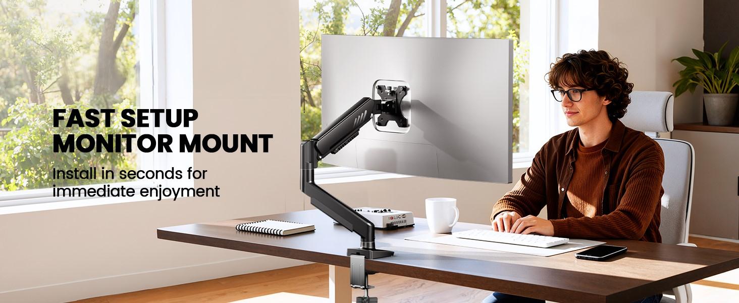 HUANUO Fully Adjustable Single Monitor Arm, Mount for 13–34 Inch Screens, Tool-Free VESA Installation, Cable Management, Supports Up to 19.8 lbs, Max VESA 100x100mm HUANUO Fully Adjustable Single Monitor Arm, Mount for 13–34 Inch Screens, Tool-Free VESA Installation, Cable Management, Supports Up to 19.8 lbs, Max VESA 100x100mm