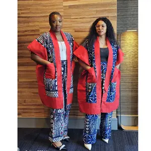 Handcrafted Ndop & Aso Oke 2-Piece Set  Blue Tribal Kimono & High-Waist Trousers | Premium African Heritage Co-ord | Cultural Statement Outfit