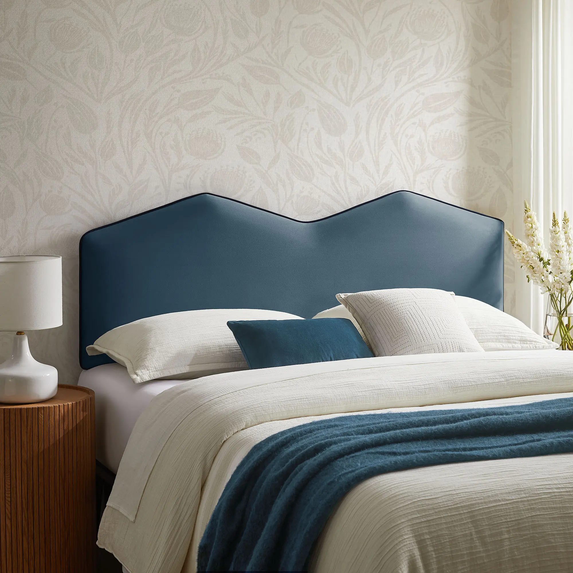 Cosette Padded Performance Velvet Full-Size Indoor Headboard, Cadet Blue (Bed Frame Compatible), Padded Headboard