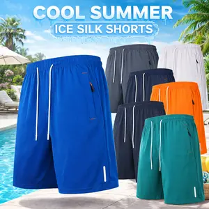 2026 summer ice silk quick-drying five-point pants summer shorts men's casual loose basketball sports wear men's beach pants
