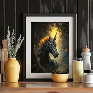 Antique Home Decor, Fairytale Aesthetic, Unicorn Moody Wall Art, Printable Vintage Dark Academia Prints, Rustic Fairy Art, Room Decor, Unframed