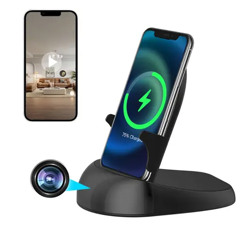 Concealed Lens WiFi Wireless Charging Security Camera - 1080P HD Rotatable Lens, 250° Viewing Angle, Motion-Activated Nanny Cam with Recording, Remote Access, Memory Support for Home Surveillance (2.4/5G WiFi)