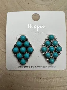 Faux Turquoise Cluster Post Earrings - 1 inch drop