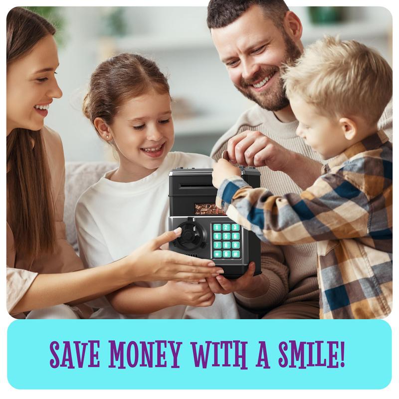 Piggy Bank for Boys Adults, Electronic ATM Coin Cash Bank with Password Code Lock and Auto Grab Bill Slot, Large Capacity Coin Bank Money Jar for Adults, Designed for All US Coins