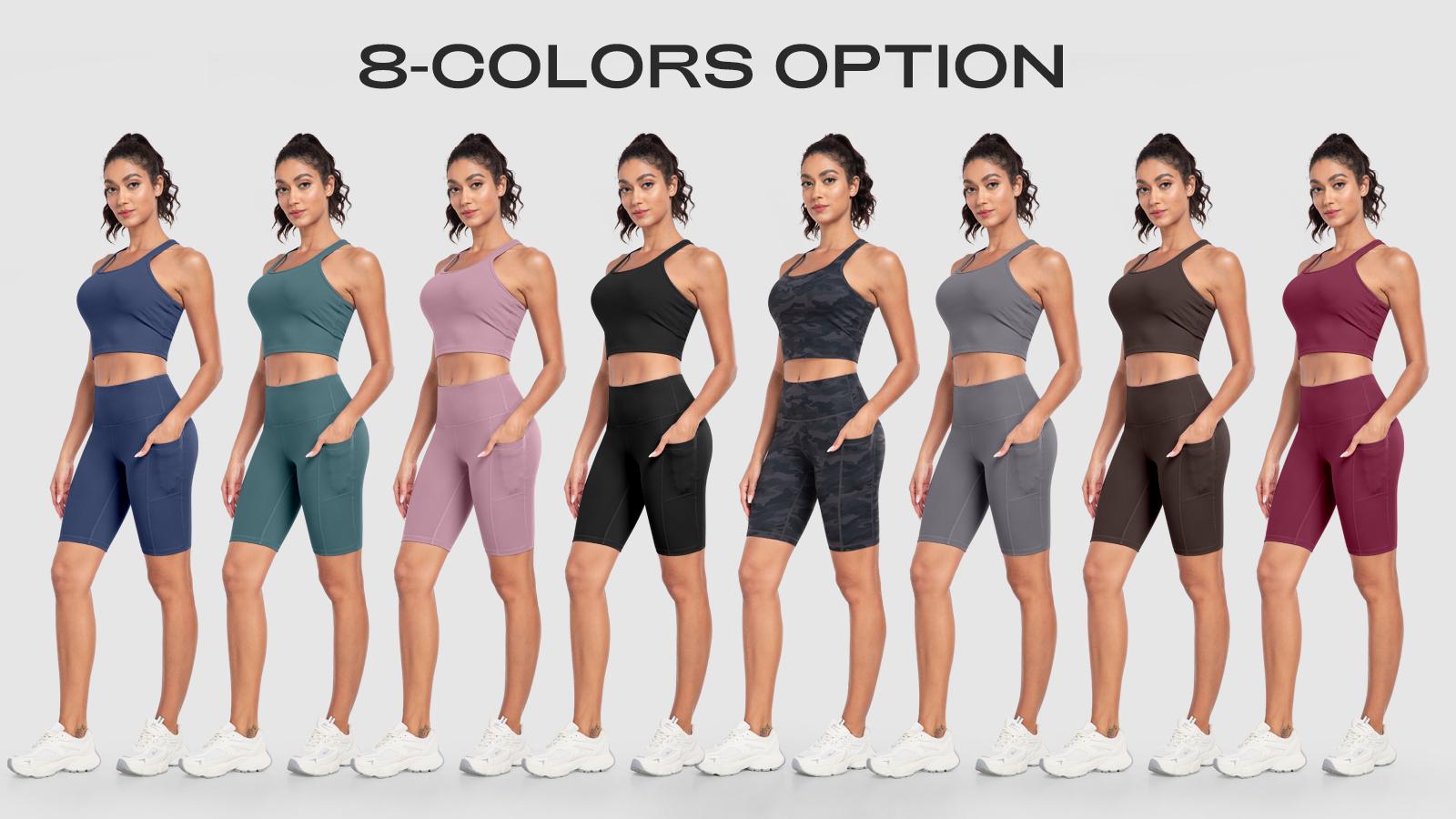 【Free 3-Day Shipping】2026 New 2-Piece Workout Set - Racerback Longline Sports Bra High Impact + Tummy Control Biker Shorts with 1 Waist Hidden Pocket & 2 Side Pockets – Women’s Yoga Out Activewear for Gym Running Training
