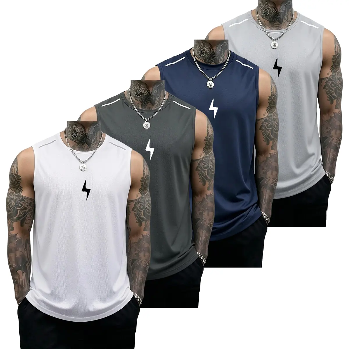 4-pack men’s breathable, lightweight sleeveless athletic tank tops with a loose fit; quick-drying crewneck sleeveless shirts—men’s casual wear for gym training and workouts,clothes for back to school,first day of school outfits
