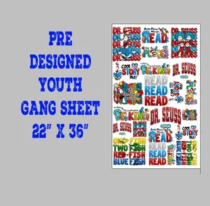 Youth Faux Suess Reading Day DTF Transfer Gang Sheet | 22" wide x 36" long DTF Gang Sheet | Ready to Press Tshirt Transfers