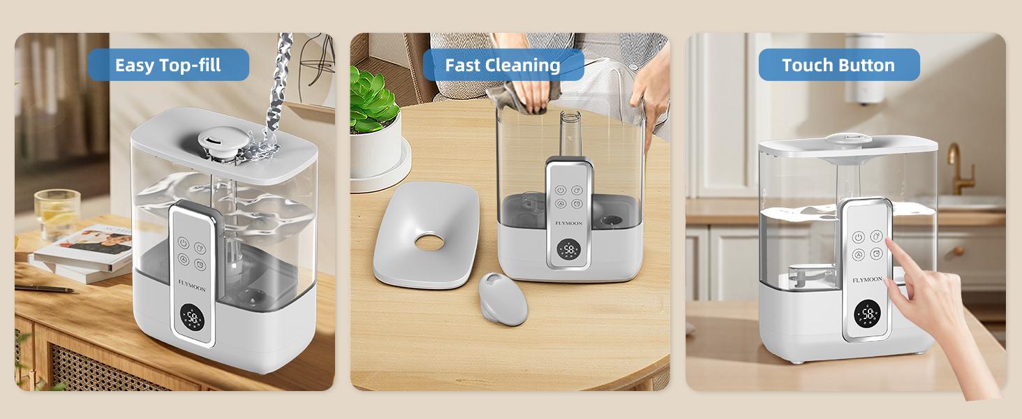 Flymoon 5L Quiet Cool Mist Humidifier for Bedroom,WiFi Control&Touchscreen,Air Humidifier for Baby & Plants, Top Fill, 28dB, 3 Mist Levels, 12H Timer for Office,Large Room,Plant House