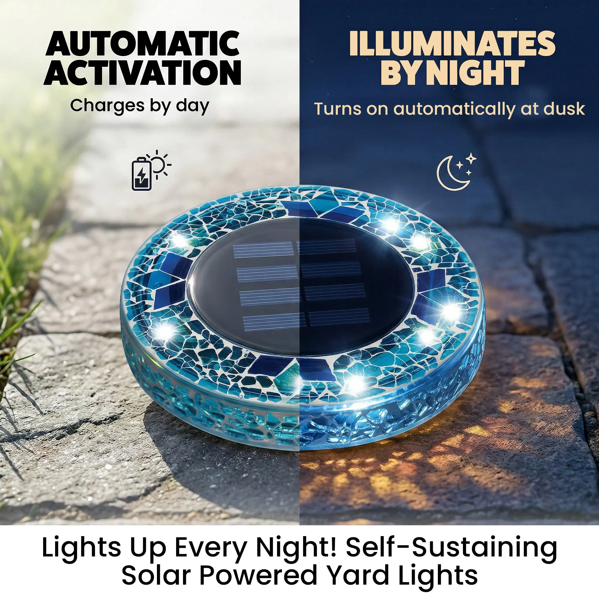 [Solar] Stained Glass Mosaic Disk Lights, Automatic, Wireless, Waterproof, Outdoor Decorative Pathway LED Garden Lights