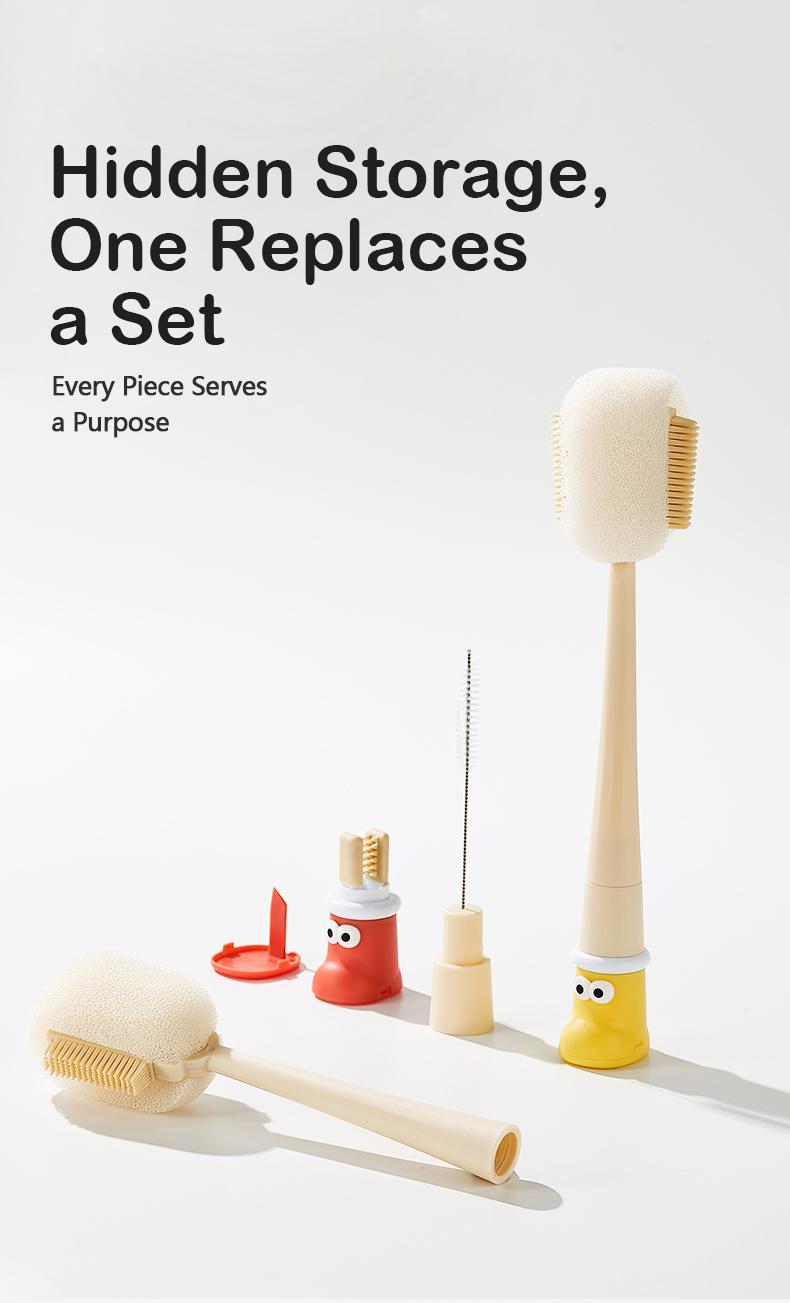 5-in-1 Multifunctional Cup Brush Set - Food-Grade Silicone & Sponge Heads | Rim/Gap/Straw Cleaner for Bottles Mugs