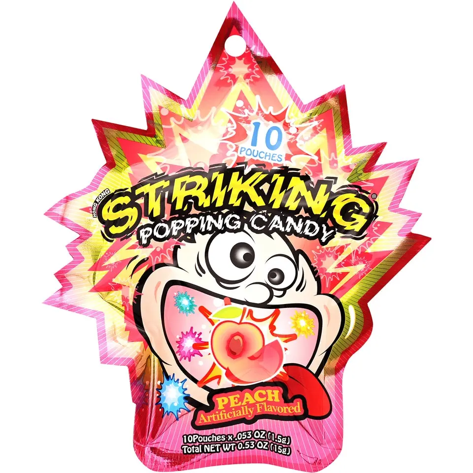 Striking Popping Candy Snacks - 15g Sweet, Fruity Variety Pack with Peach, Blueberry, Watermelon, Cola, Super Sour, Lychee, Strawberry, Green Apple, Mango Flavors