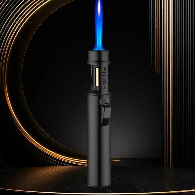 2-in-1 Rechargeable High-Temperature Butane Lighter, Windproof Blue Flame, Durable Zinc Alloy Spray Gun, Bottle Opener, Compact Portable Electronic Lighter Accessories for Camping, Barbecuing (Butane Not Included)