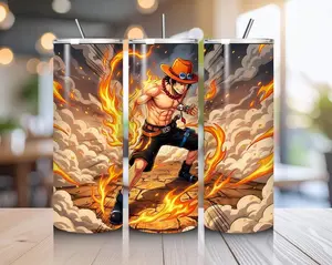 Anime ACE Fire Mage 20oz OOne Piecee Tumbler Stainless Steel with Straw, Lid and Handle - Double Wall Insulated Flasks – Perfect Gift for Fans