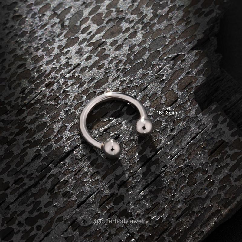Oufer 14k Solid White Gold 16G Internally Threaded Ball End Horseshoe Septum Nose Piercing Ring -Classic Fit for Everyday Wear Inner Diameter 8mm 10mm