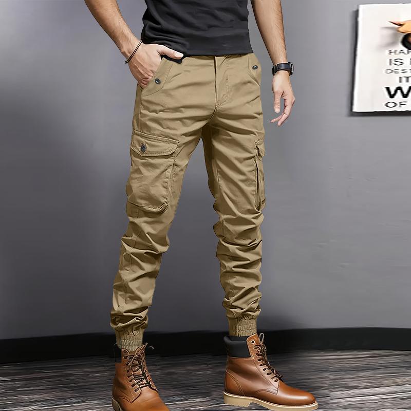 3 Pack Men's Heavyweight Multi-Pocket Work Pants with Large Cargo Pockets, Drawstring Elastic Waist Tactical Workwear - Regular Fit All Season Soldier Style, Suitable for Halloween Parties & Everyday Wear/Hiking/Construction Work - Durable Non-Stretch Fab