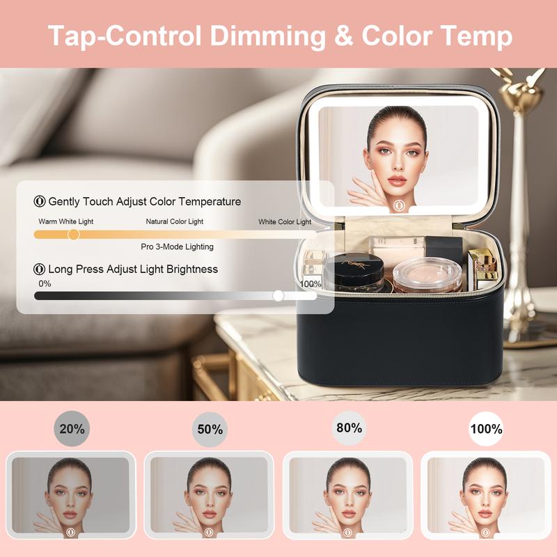 Vanity Case with Lighting Portable Mini Makeup Bag Cosmetic Bag Travel Makeup Case Organizer For Women Toiletry Bag for Girls Traveling With Handle Artist Storage Bag