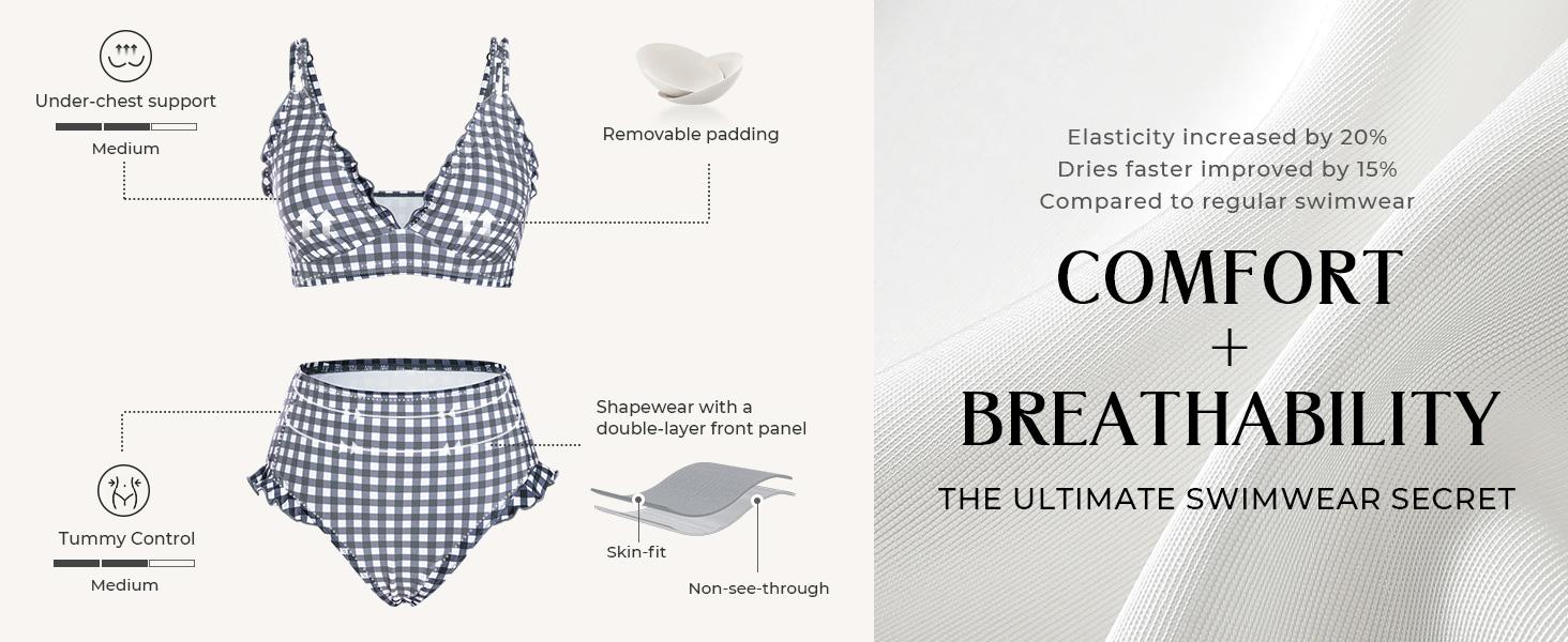 【S-XL】Hanna Nikole Women High Waisted Bikini Sets Ruffle, 2 Piece Bathing Suit Tummy Control, Sexy Retro Swimsuits Beachwear