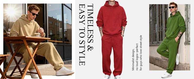 GINGTTO Matching Hoodie Set for Men Winter, 2 Piece Tracksuit, Oversized Hoodie & Sweatpants, Unisex Casual Outfits, Solid Streetwear, Warm Sweatsuit