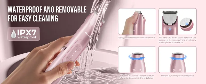 Product Introduction of Akunbem Bikini Trimmer for Women, Electric Shaver and Razor Rechargeable 2-in-1 Body and Facial Epilator, Dual Heads for Painless Trimming of Pubic Hair, Face, Underarms and Legs, IPX7 Waterproof. Christmas Gift New Year Gift Shaving Grooming 5