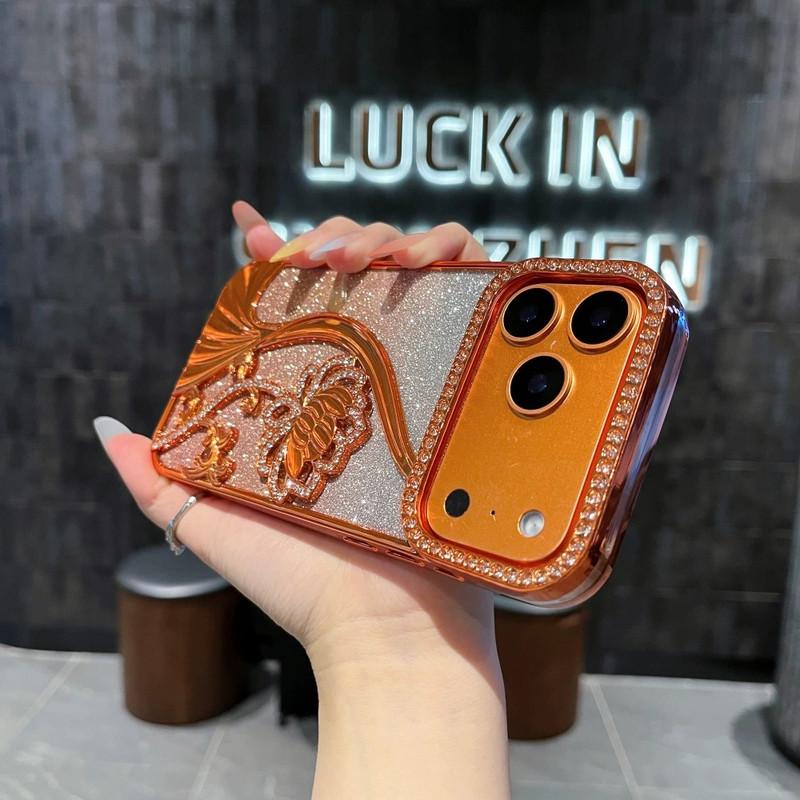 Compatible with iPhone 17 Pro Max/17 Pro/ 17/17 Air Flower-patterned gradient flash paper electroplated full package phone case-HN310-1
