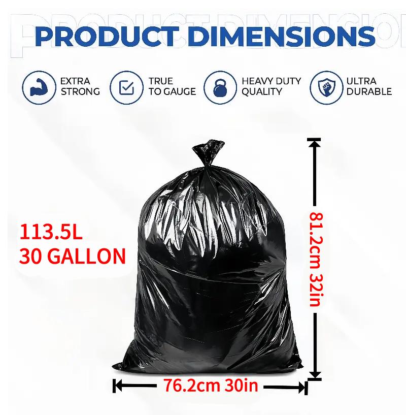 45 Bags 30 Gallon Black Disposable Large Trash Bags For Large Kitchen Trash Can, UltraStrong 45 Count 113.5L Multipurpose Cleaning Supplies For Industrial, Garden, Home,Commercial -Durable, Leak-Proof, Easy To Use Garbage Bag