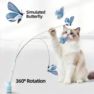 Electric Cat Teaser Stick with Powerful Suction Cup Automatic fun indoor Cat Toy  2-in-1 Adhesive or Handheld Teaser Wand 360° Rotating cool cat stuff