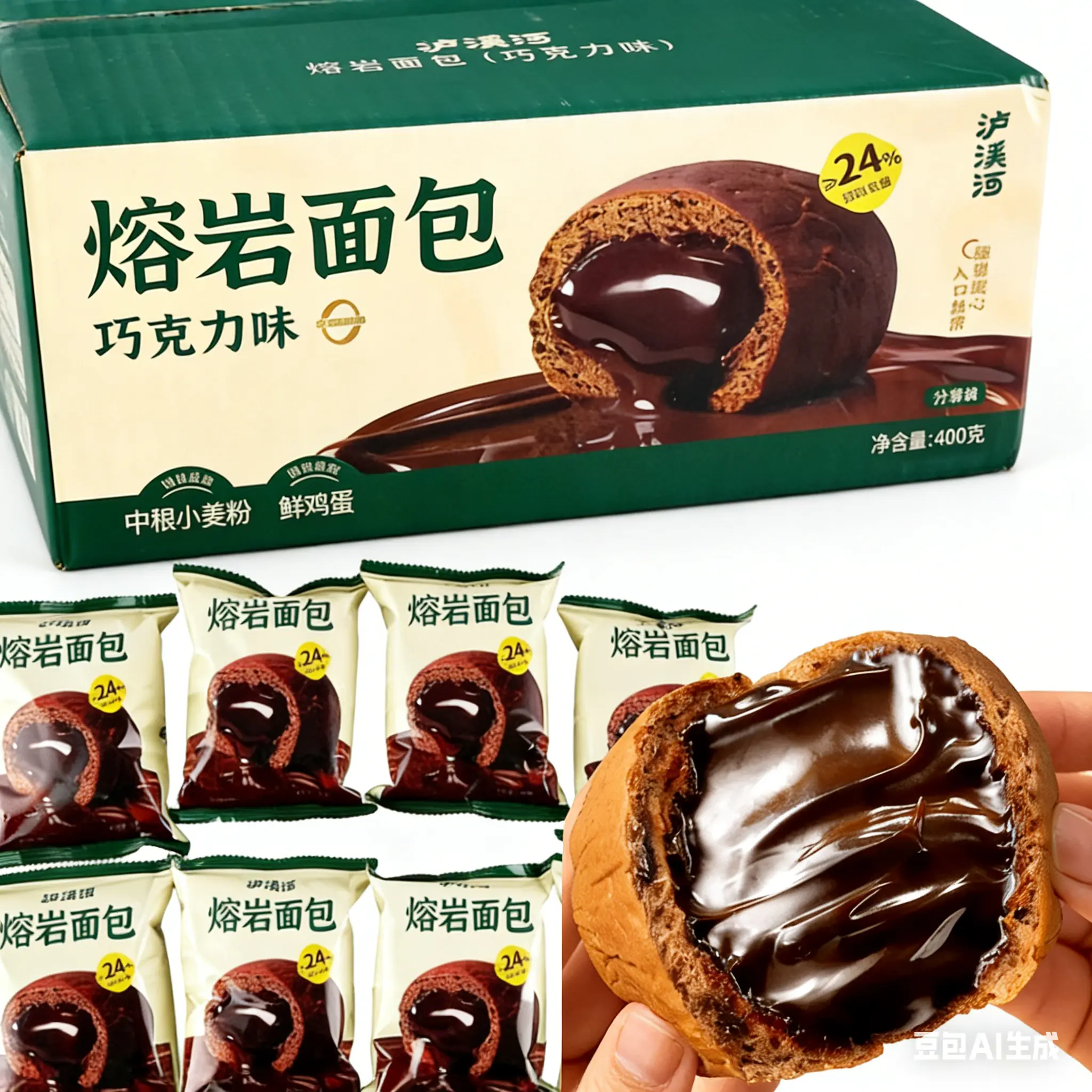 LUXIHE Molten Lava Chocolate Bread, 8 Count 16.93 oz - Rich & Soft, Bursting Chocolate Filling, Nutritious Breakfast Snack