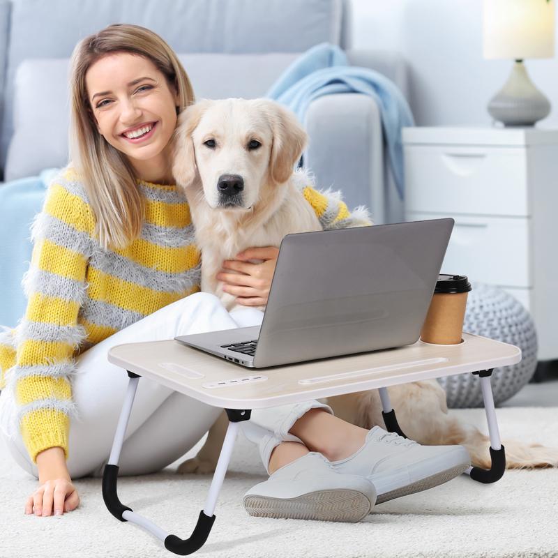 WGCTEK Laptop Bed Desk, Portable Foldable Laptop Table, Lap Desk Tray Table with 4 USB Ports, Storage Drawer and Cup Holder, for Bed/Couch Working, Reading