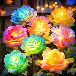 KOOPER Pack Solar Lights Outdoor Garden Decor, 7 Color Changing Solar Flowers Outdoor Waterproof with 30 Bigger & Realistic Rose, Enlarged Size Panel for Patio Yard Garden Cemetery Decoration, Gifts
