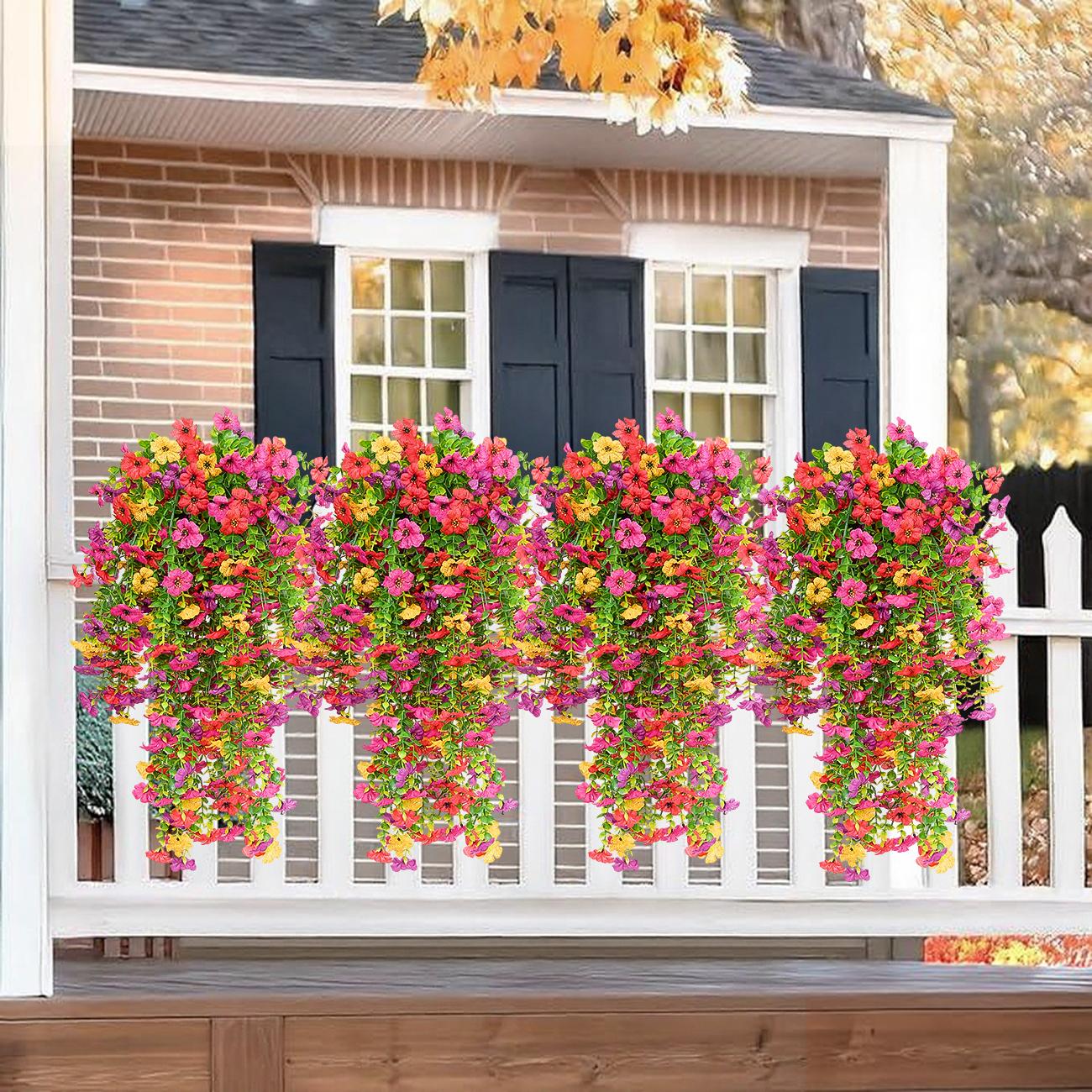 8 PCS Faux Silk Daisy with Eucalyptus Leaves, Artificial Fake Hanging Flowers Plants for Outdoor Autumn Decoration,UV Resistant Look Real Long Trailing Vines for Outside Home Indoor Planter Porch Patio Balcony Yard Decor