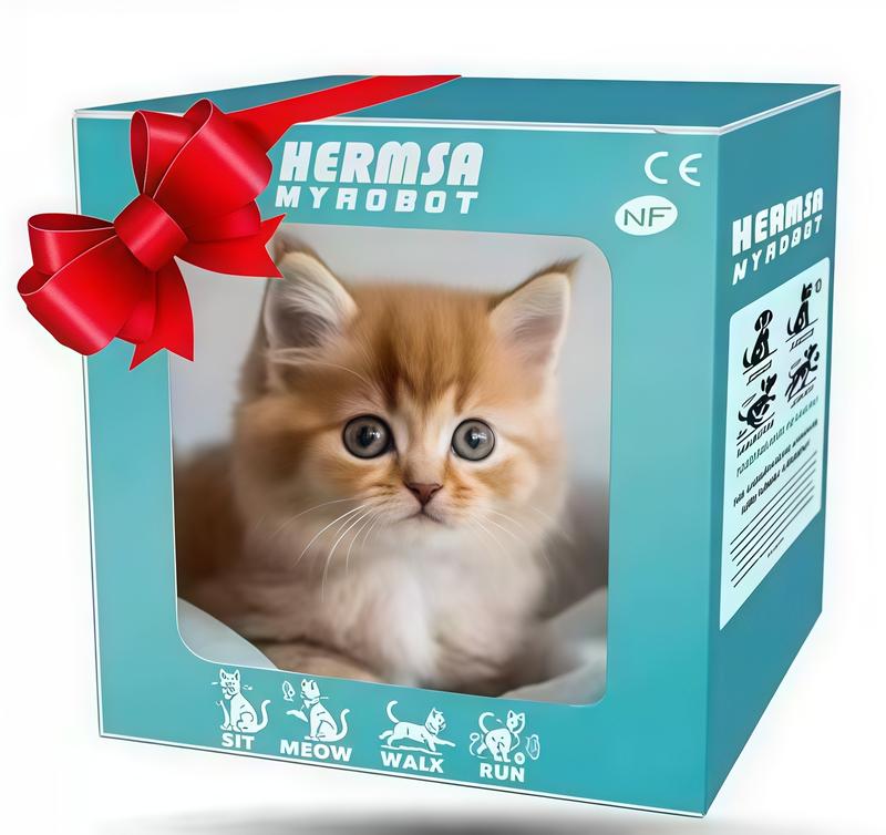 Latest 2026 Upgraded Version Yellow and White Robot Cat Plush Toy Simulates Meowing Movements Electric Kitten and Puppy Children's Toy Real Interactive Plush Cat with Simulated Actions and Meowing