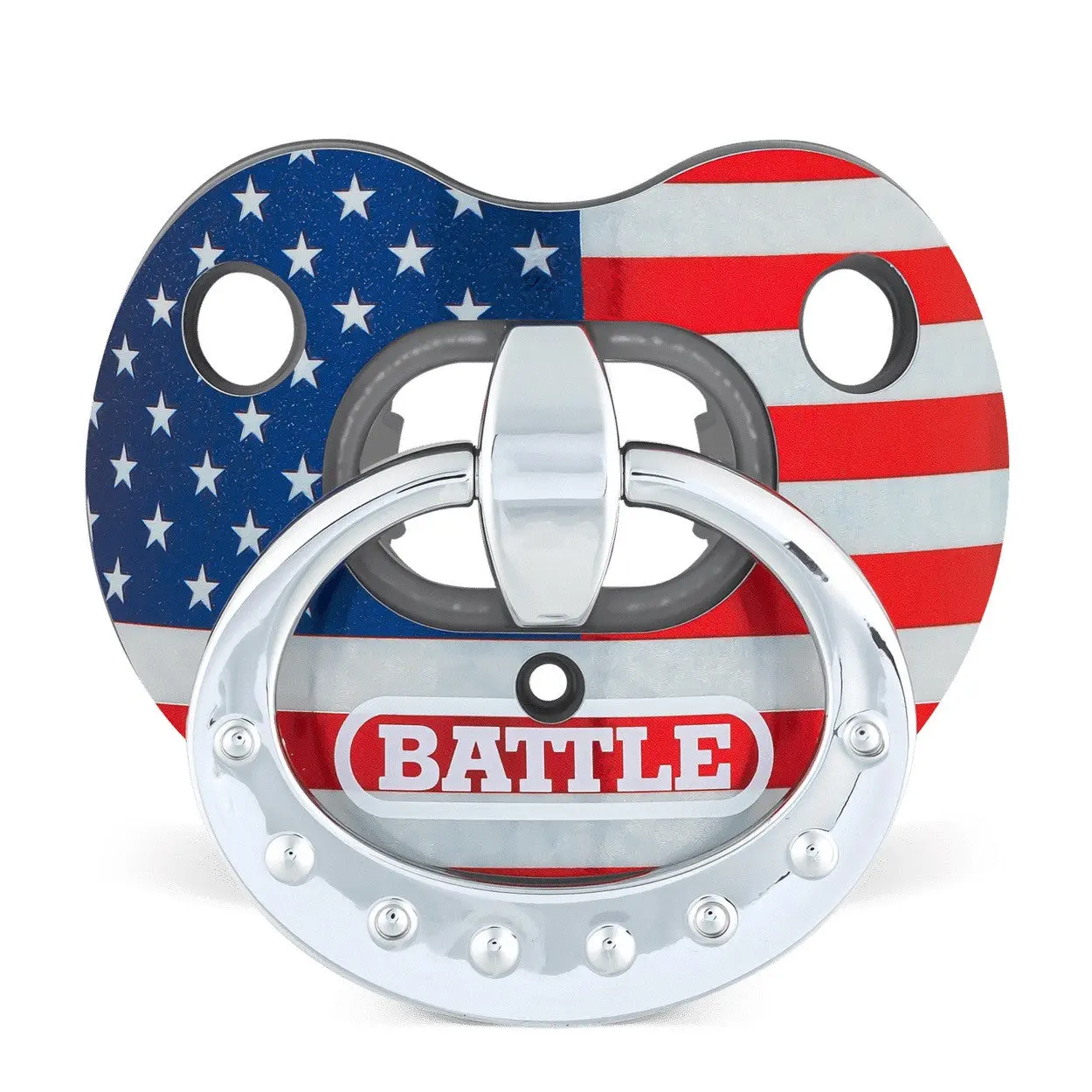 Battle "Binky" Chrome Finish American Football Mouthguard - Maximum Protection, Breathable, Reflective, Braces-Compatible, No Boiling Required, 1 Size Fits Most, Convertible Strap, Mouthguard for Braces