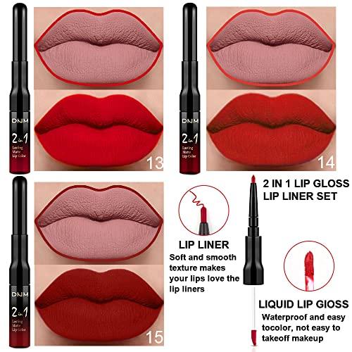 evpct 3Pcs Ruby Bright Dark Deep Red Lip Stain Lipstick with Lip Liner, Burgundy Red Matte Lip Liner and Lipstick Set for Women Long Lasting Waterproof 24, 24 Hours Lip Sitck Paint