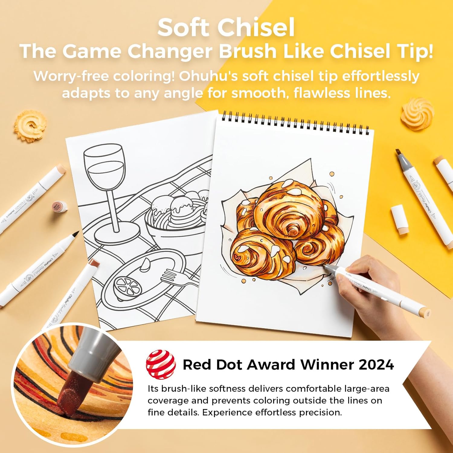 Ohuhu Soft Chisel Alcohol Markers Red Dot Design Award Winner Brush & Soft Chisel Dual Tips Drawing Markers for Artist Beginner Adult Coloring Illustration Sketching -Honolulu S - 24 skin-tone / 48 basic tone / 60 Illustration-color