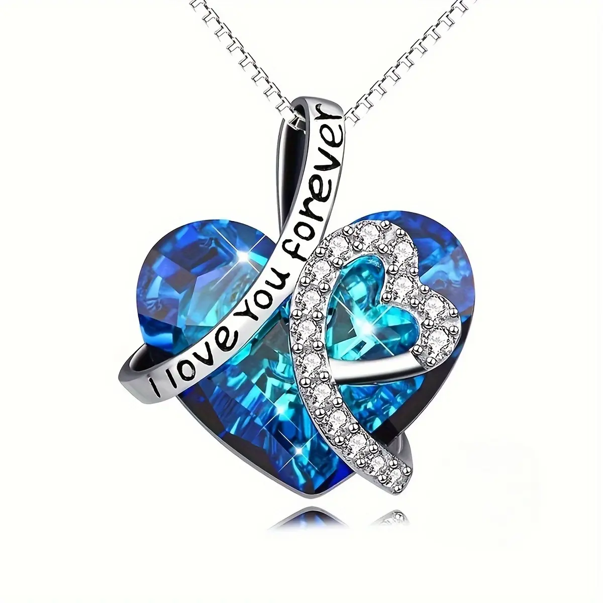 Women's Elegant Heart-Shaped 'I Love You Forever' Pendant Necklace with Blue Crystal, Sparkling Accents - Ideal Valentines Day, Anniversary, GF Birthday Gift, Romantic Costume Jewelry for Girlfriend, Women, Gifts For Women, Gf Gift