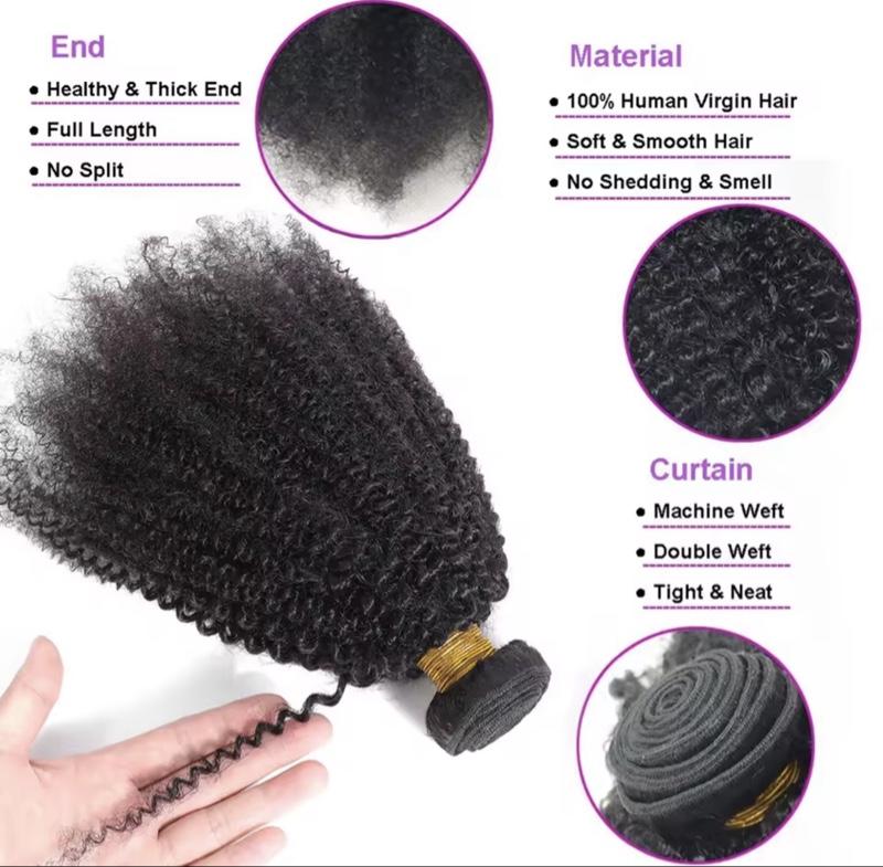 22” Afro Kinky Curly Human Hair Bundle 2-Pack Natural Soft bounce in Sew-In,Extensions 22”inches 100% Unprocessed Natural Human Hair for Styling