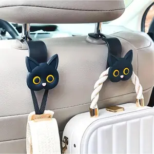 2PCS 3D Cartoon Cat Car Seat Headrest Hooks – Universal Vehicle Storage Organizer for Handbags, Purses & Coats