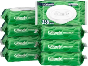 Cottonelle GentlePlus Flushable Wet Wipes with Aloe & Vitamin E, 8 Flip-Top Packs, 42 Wipes Per Pack (336 Total Wipes), Packaging May Vary
