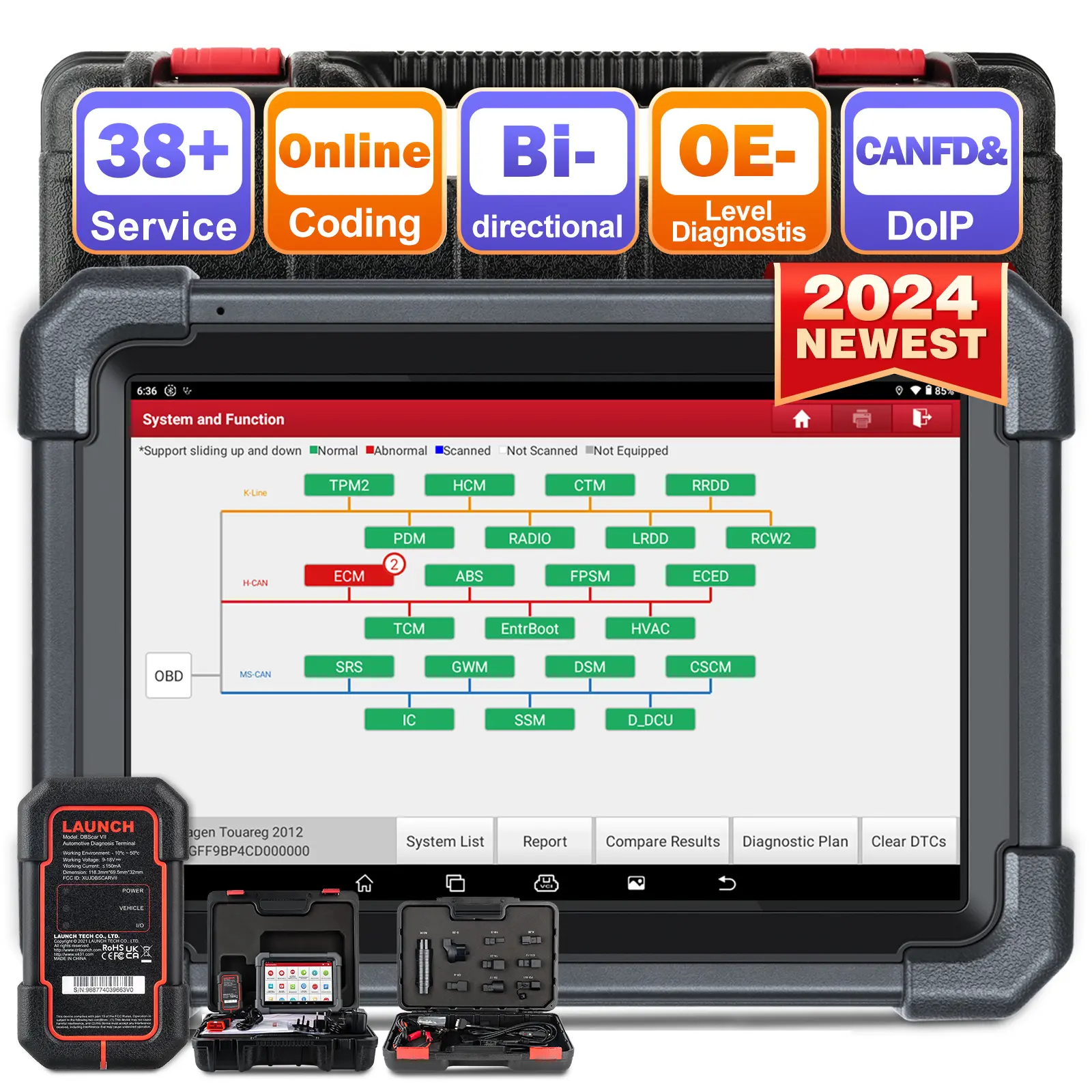 LAUNCH X431 PRO3 ACE Elite Diagnostic Tool - 12V & 24V Vehicle/12V Light Truck Automotive Scan Tool with OEM Topology Map, Online Coding, 55+ Services, CAN FD, DoIP, V.A.G Guided Functions, FCA AutoAuth, DBSCar VII Connector, 2-Year Free Update